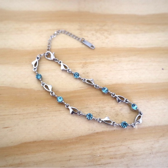 Platinum Plated‎ Light Blue Zirconia Chain Bracelet for Women’s - Picture 1 of 6